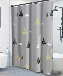 Minimalist Elk Moose Pine Forest Shower Curtain, RAN Bathroom Deer Shower Curtain, Waterproof Fabric
