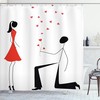 Minimalist Engagement Shower Curtain - Cloth Fabric Bathroom Decor In Black White And Red