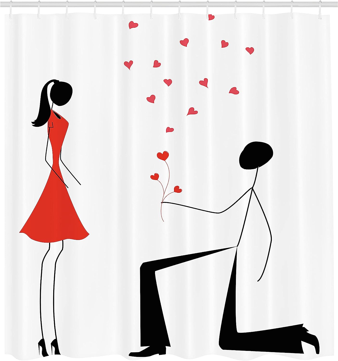 Minimalist Engagement Shower Curtain - Cloth Fabric Bathroom Decor In Black White And Red - Image 2