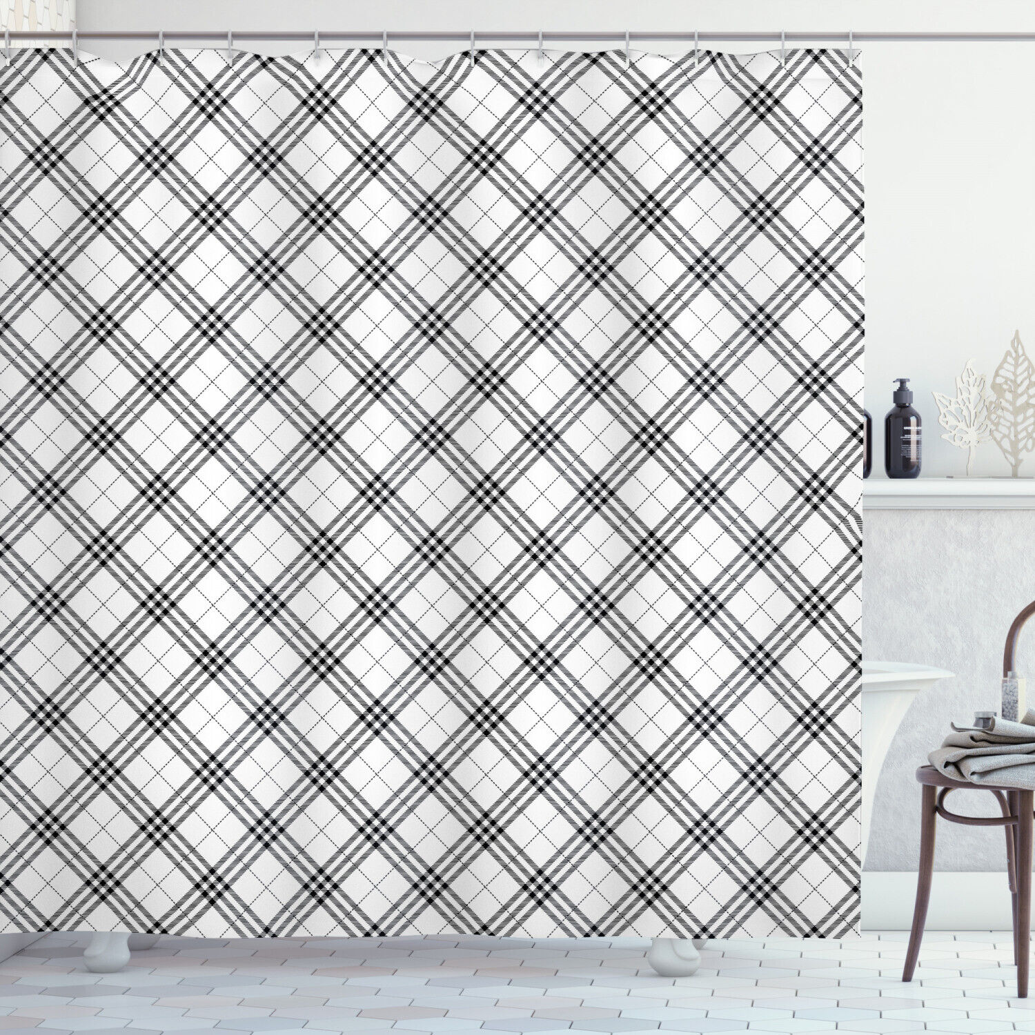 Minimalist Fashion Geometric Pattern Shower Curtain For Modern Bathroom Decor