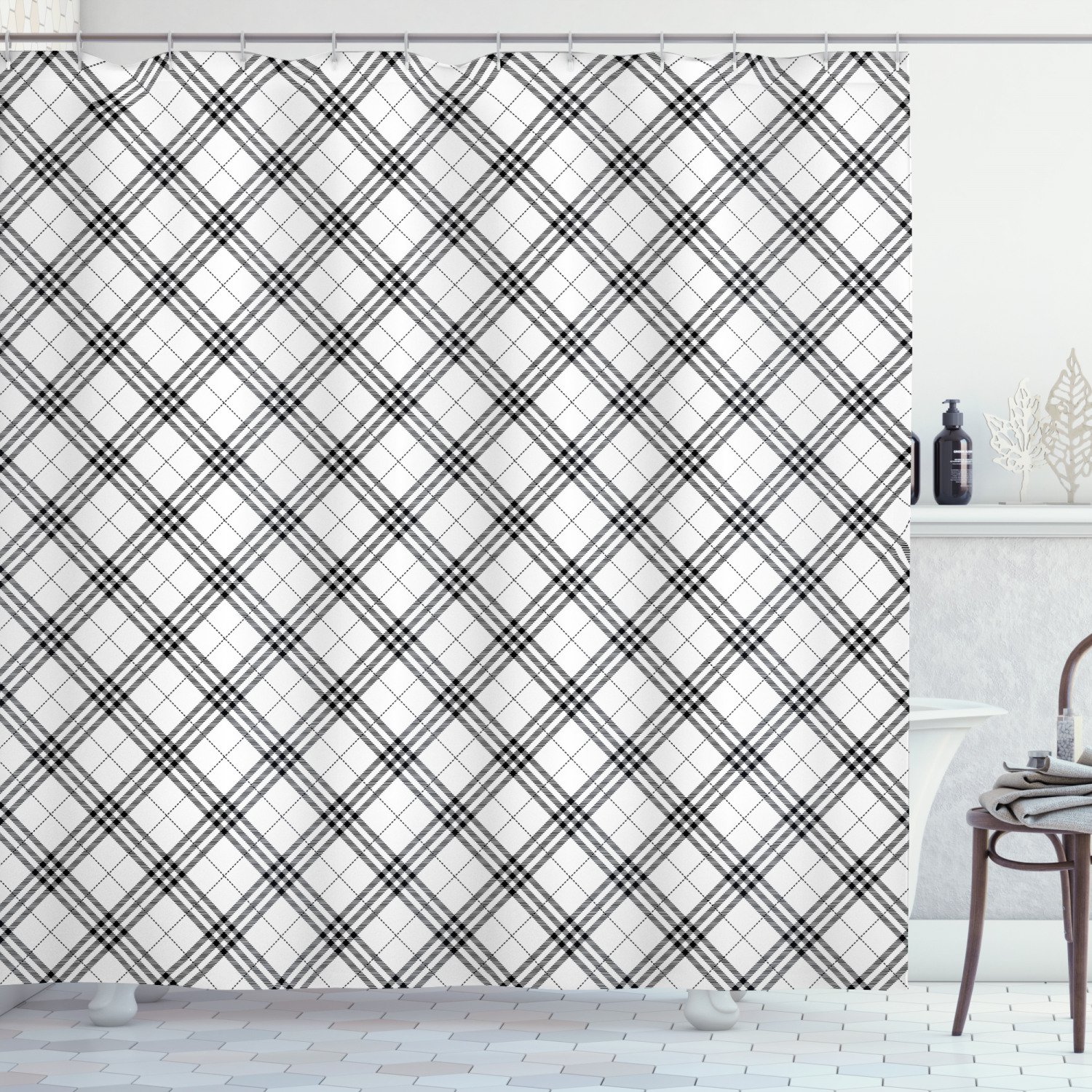 Minimalist Fashion Geometric Pattern Shower Curtain For Modern Bathroom Decor