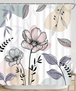 Minimalist Flower Abstract Shower Curtain With Mid Century Modern Design For Stylish Bathroom Decor