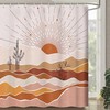 Minimalist Geometric Boho Shower Curtain with Abstract Mountain Sunset Leaf Leaves Mid Century Design