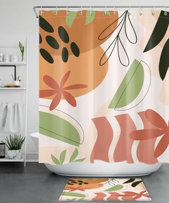 Minimalist Geometric Leaves Print Shower Curtain for Modern Abstract Bathroom Decor