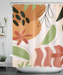 Minimalist Geometric Leaves Print Shower Curtain for Modern Abstract Bathroom Decor
