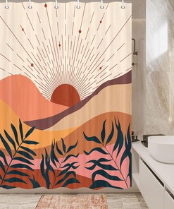 Minimalist Geometric Mid Century Boho Shower Curtain for Camper Bathroom Decor