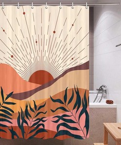 Minimalist Geometric Mid Century Boho Shower Curtain for Camper Bathroom Decor