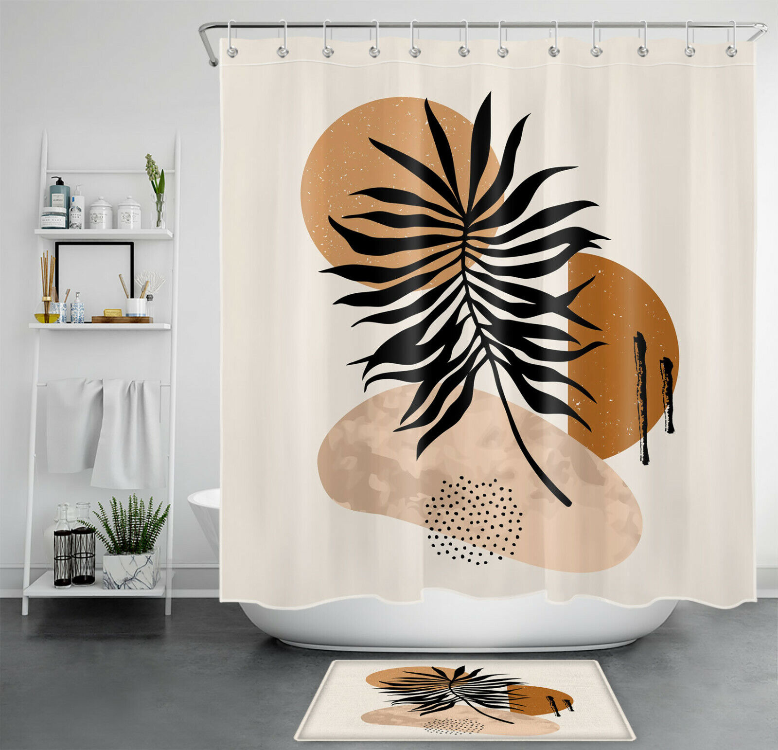Minimalist Geometric Pattern Palm Leaf Shower Curtain for a Modern Bathroom