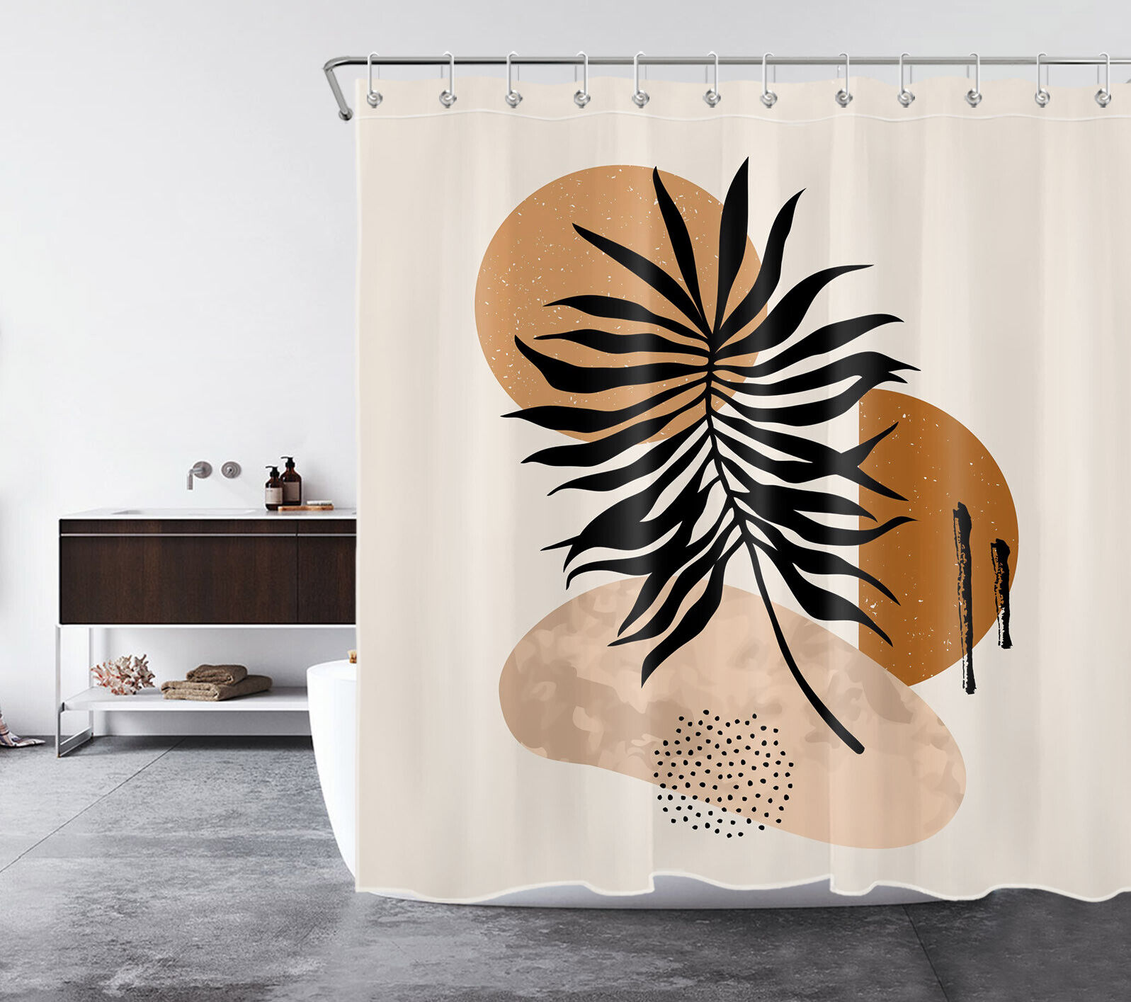 Minimalist Geometric Pattern Palm Leaf Shower Curtain for a Modern Bathroom