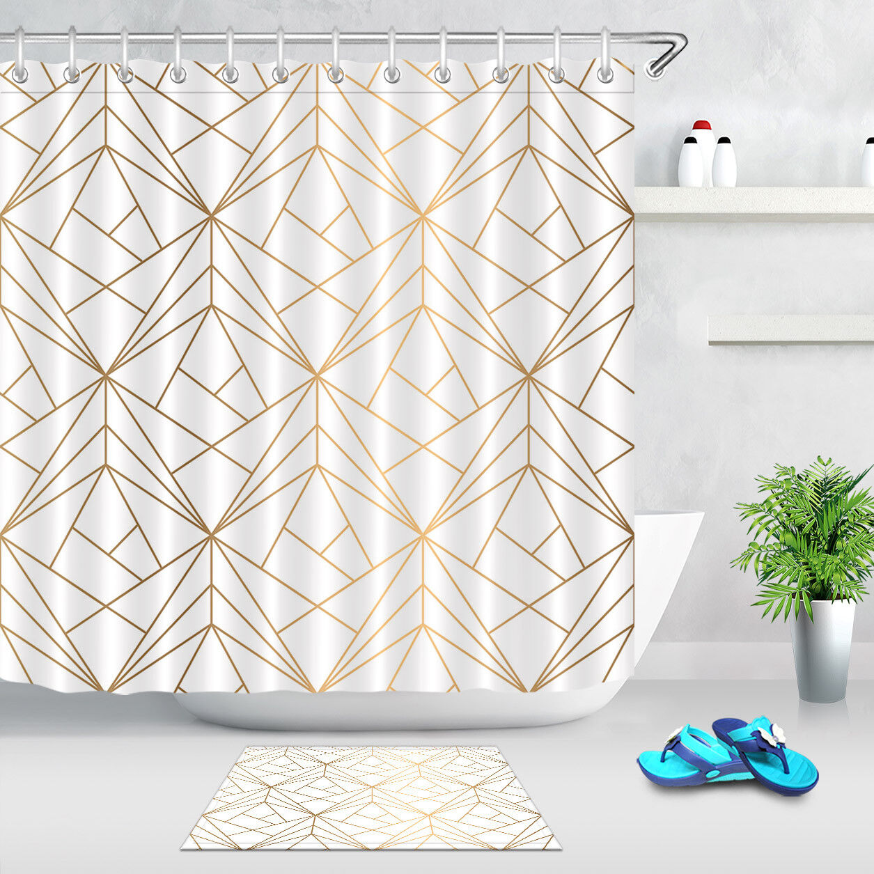 Minimalist Geometric Shower Curtain In Black And White