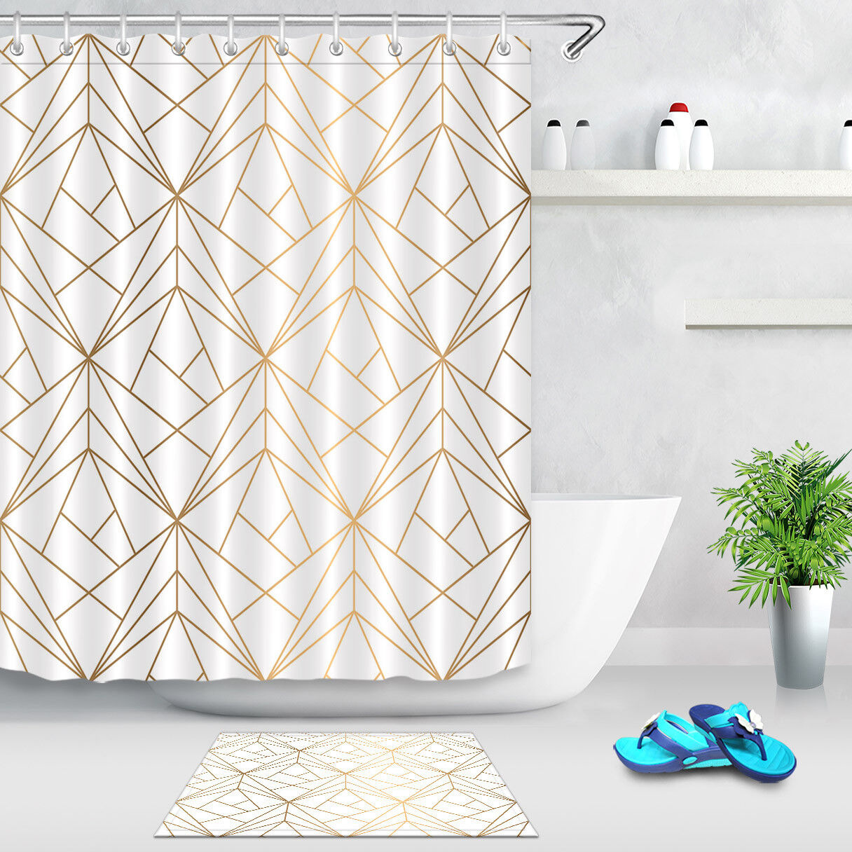 Minimalist Geometric Shower Curtain In Black And White - Image 2