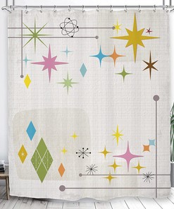 Minimalist Geometric Stars and Shapes Print Shower Curtain for Modern Art Deco Look