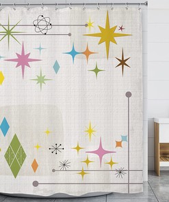 Minimalist Geometric Stars and Shapes Print Shower Curtain for Modern Art Deco Look