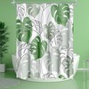 Minimalist Green Monstera Leaf Shower Curtain With Abstract Plant Print For Modern Bathroom Decor