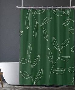 Minimalist Green Plant Shower Curtain with White Branches for Elegant and Waterproof Bathroom Decor