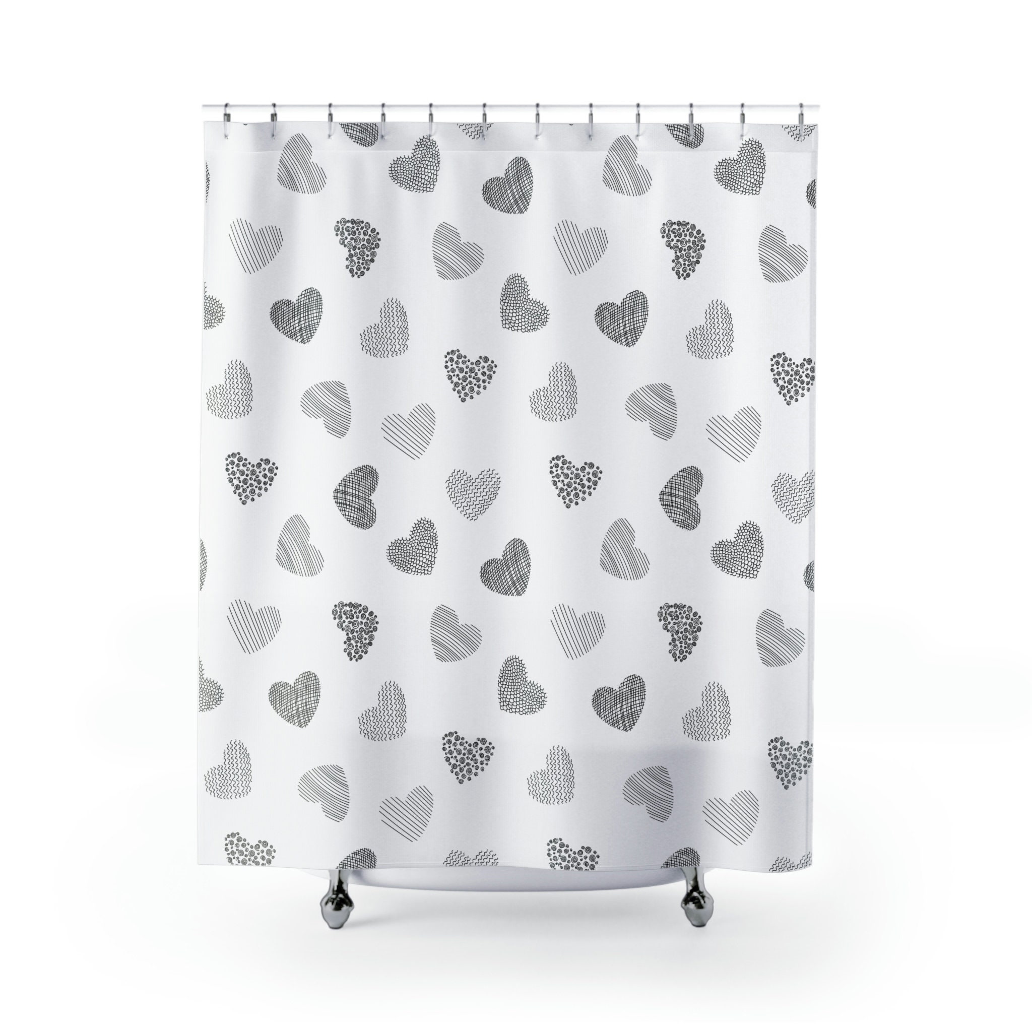 Minimalist Heart Abstract Shower Curtain | Black and White Valentine's Day Housewarming Gift for Her