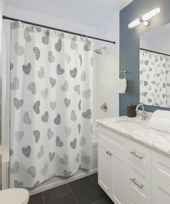 Minimalist Heart Abstract Shower Curtain | Black and White Valentine's Day Housewarming Gift for Her