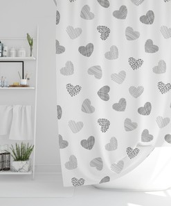 Minimalist Heart Abstract Shower Curtain | Black and White Valentine's Day Housewarming Gift for Her