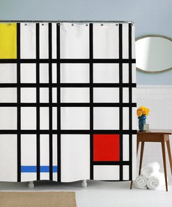 Minimalist Line Art Shower Curtain With Famous Art Decor And Geometric Pattern For Modern Bathroom Decor.