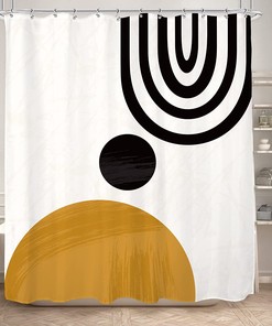 Minimalist Mid Century Shower Curtain Modern Rustic Beige Black Geometric Art Bath Curtains Bathtub Accessories Decor