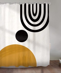 Minimalist Mid Century Shower Curtain Modern Rustic Beige Black Geometric Art Bath Curtains Bathtub Accessories Decor