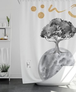 Minimalist Moon Planet Shower Curtain For Astronomy Fans' Bathrooms