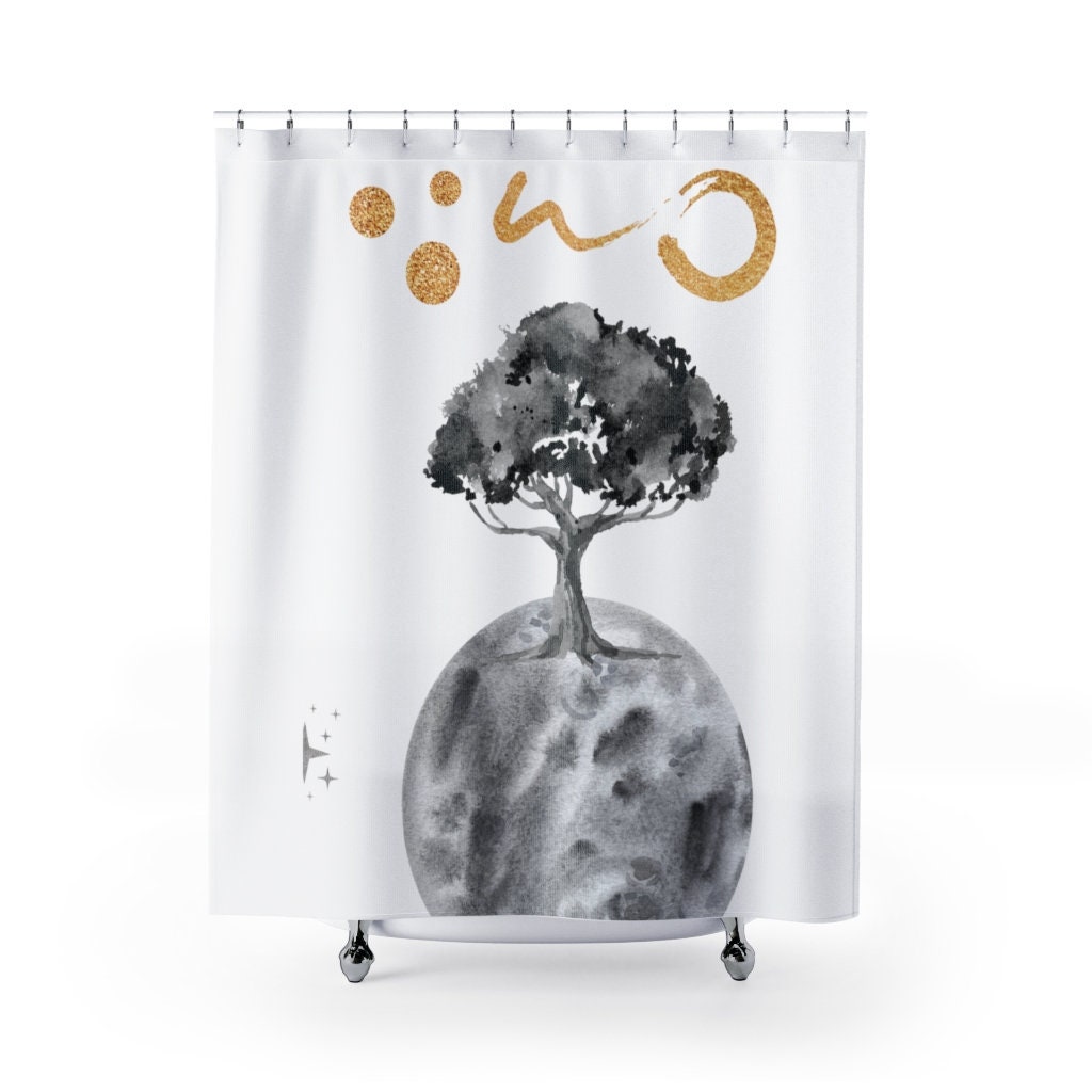 Minimalist Moon Planet Shower Curtain For Astronomy Fans' Bathrooms - Image 2