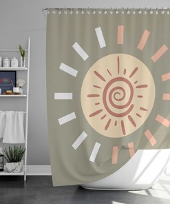 Minimalist Morning Sunrise Fabric Bohemian Sun Shower Curtain, Cloth Fabric Waterproof for Bathroom Décor