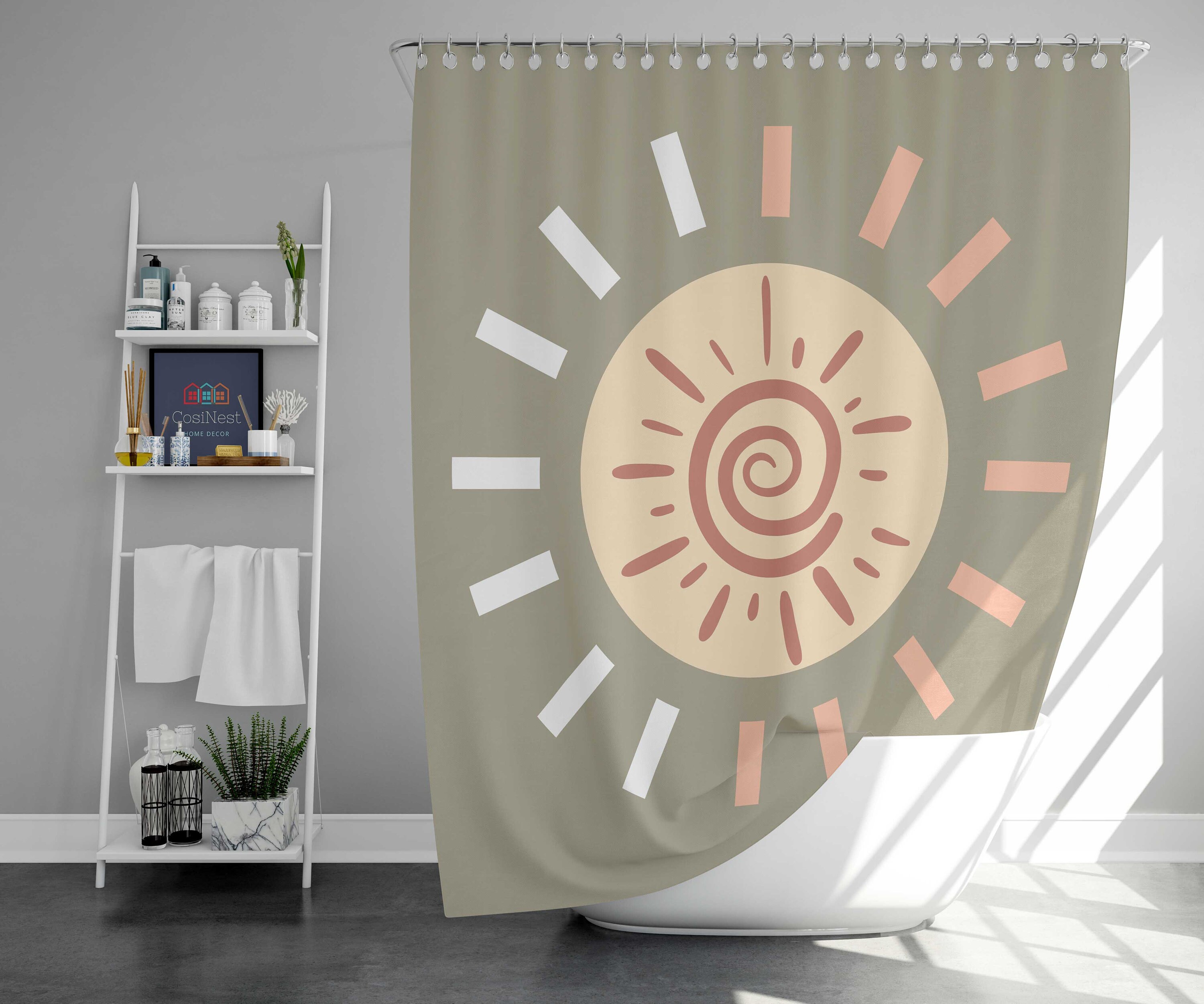 Minimalist Morning Sunrise Fabric Bohemian Sun Shower Curtain, Cloth Fabric Waterproof for Bathroom Décor