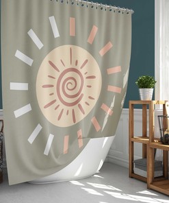 Minimalist Morning Sunrise Fabric Bohemian Sun Shower Curtain, Cloth Fabric Waterproof for Bathroom Décor