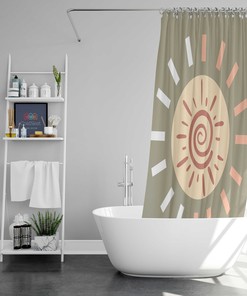 Minimalist Morning Sunrise Fabric Bohemian Sun Shower Curtain, Cloth Fabric Waterproof for Bathroom Décor
