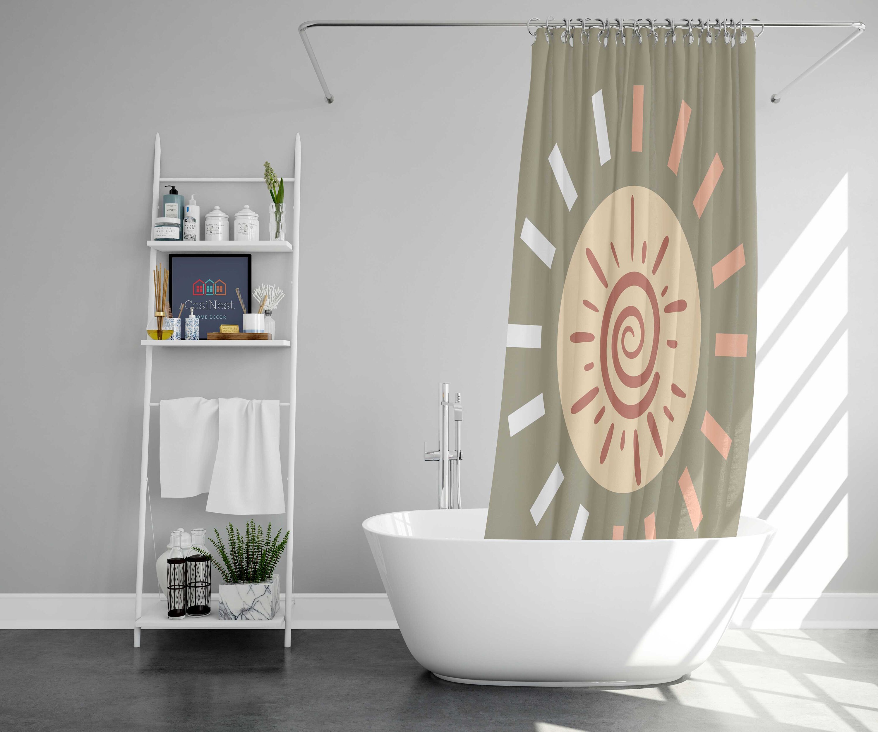 Minimalist Morning Sunrise Fabric Bohemian Sun Shower Curtain, Cloth Fabric Waterproof for Bathroom Décor