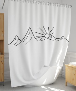 Minimalist Mountain And Sun Shower Curtain In Black And White, Perfect For Any Farmhouse Bathroom