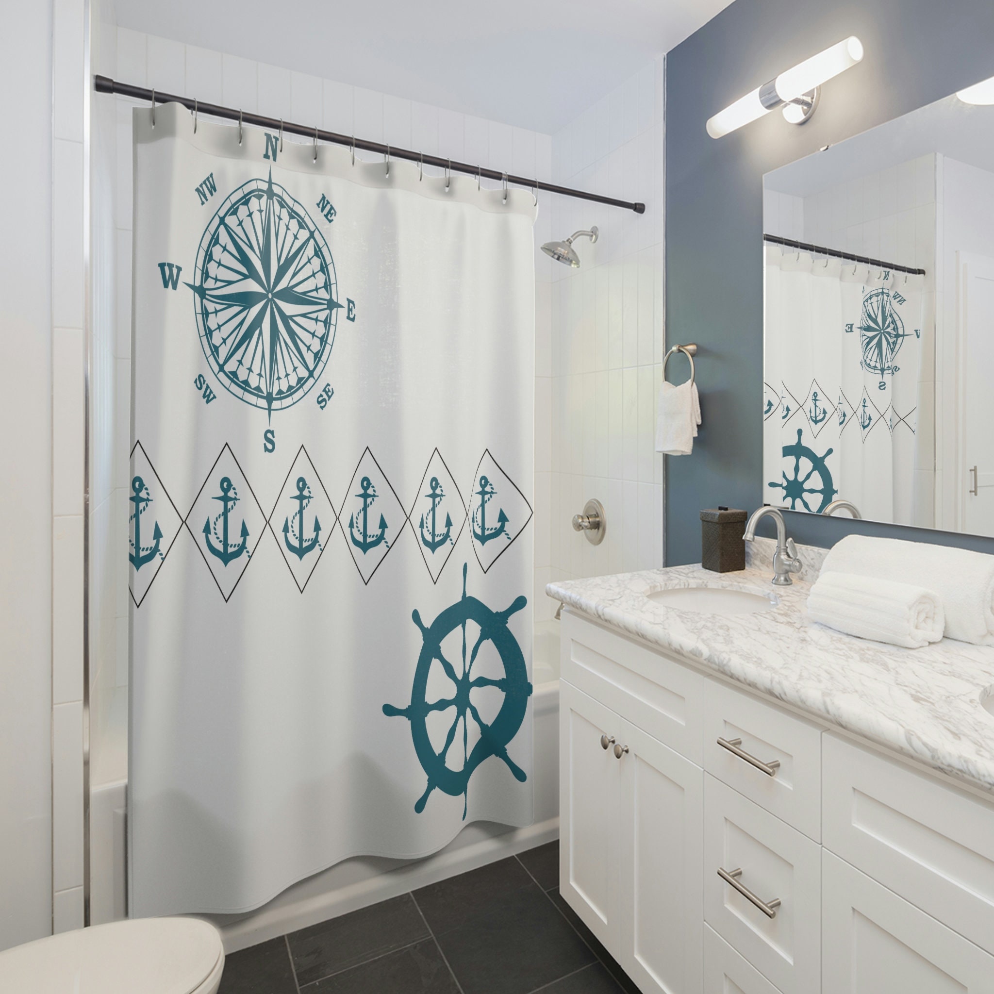 Minimalist Nautical Theme Anchor Shower Curtain - Simple and Clean Design for Your Bathroom Decor