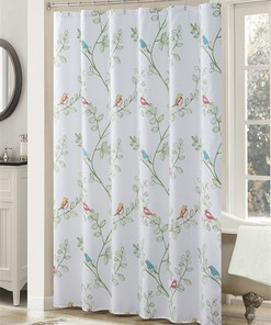 Minimalist Nordic Style White And Green Branch Bird Shower Curtain, Waterproof Fabric Curtain For Bathroom