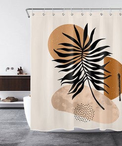 Minimalist Palm Leaf Geometric Pattern Shower Curtain For Bathroom Decor