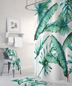 Minimalist Palm Leaf Shower Curtain for a Natural Bathroom Decor