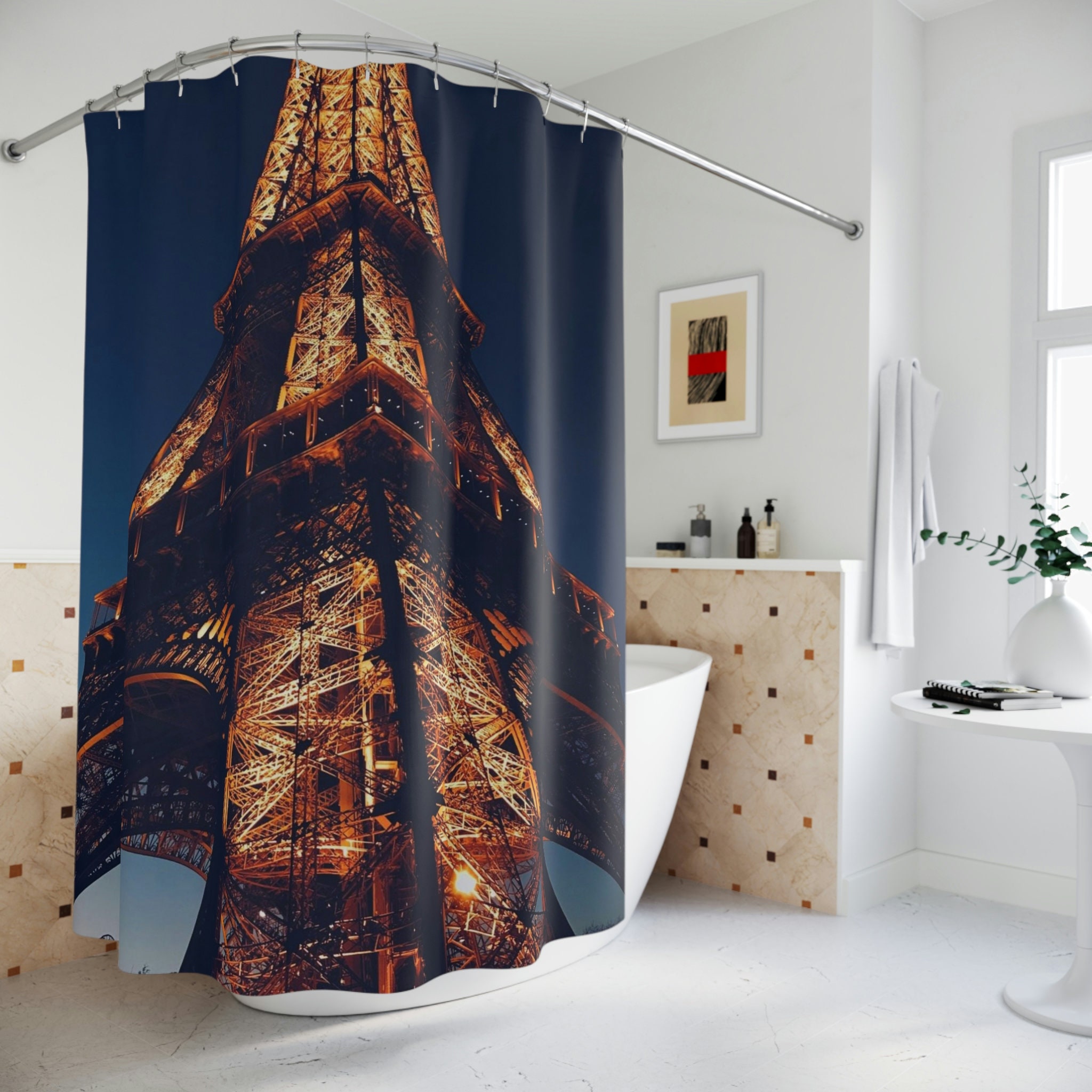 Minimalist Paris Tower Shower Curtain for Simple Bathroom Decor