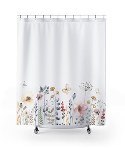 Minimalist Pastel Flower Shower Curtain - Farmhouse Bathroom Decor, Classy Botanical Design, Perfect Home Accessory