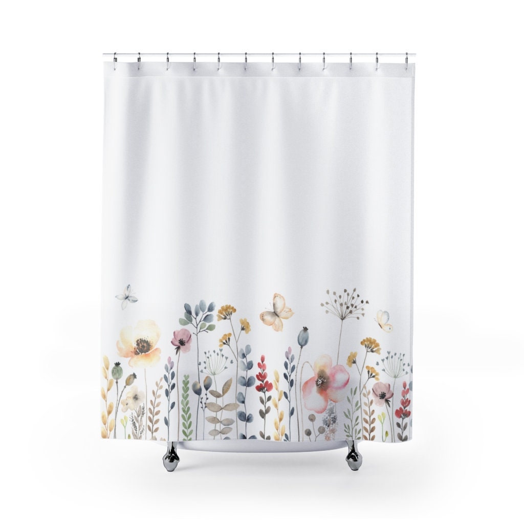 Minimalist Pastel Flower Shower Curtain - Farmhouse Bathroom Decor, Classy Botanical Design, Perfect Home Accessory