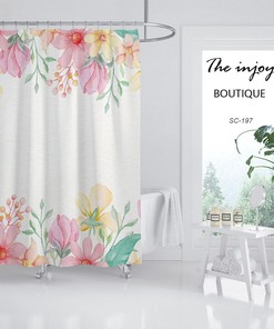 Minimalist Pink Floral Shower Curtain with Waterproof Fabric for Your Bathroom