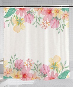 Minimalist Pink Floral Shower Curtain with Waterproof Fabric for Your Bathroom