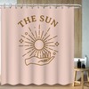 Minimalist Pink Shower Curtain With Abstract Sun And Hand Of God Print For A Bohemian Touch In Your Bathroom