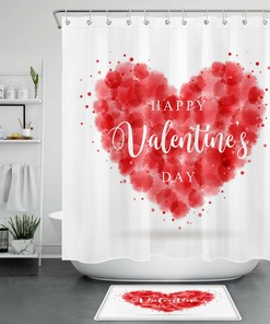 Minimalist Red Love Heart Print Shower Curtain for Valentine's Day Decor