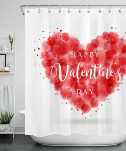 Minimalist Red Love Heart Print Shower Curtain for Valentine's Day Decor