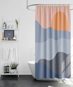 Minimalist Retro Landscape Blue Mountain Shower Curtain for Bathroom