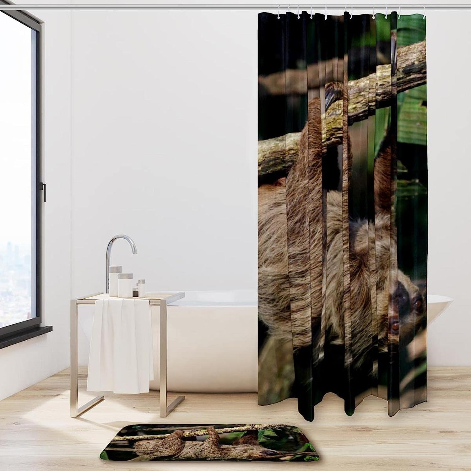 Minimalist Sloth Pattern Shower Curtain, Contemporary and Chic Bathroom Decor