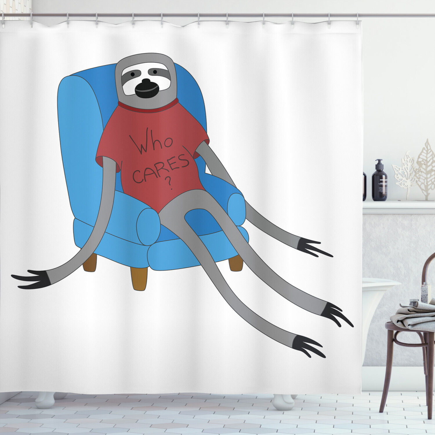 Minimalist Sloth Shower Curtain, Simple and Chic Bathroom Decor