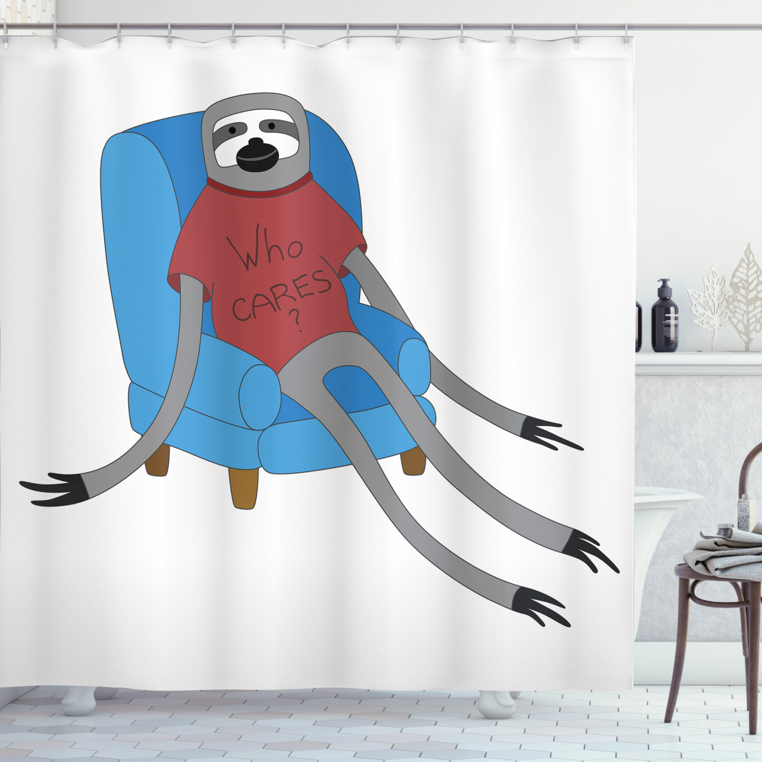 Minimalist Sloth Shower Curtain, Simple and Chic Bathroom Decor