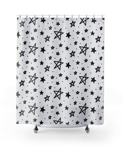 Minimalist Stars Simple Christmas Shower Curtain - Cute Hand Drawn Stars Waterproof Fabric